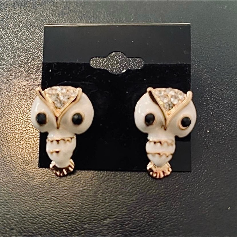 Owl Crystal Enamel Earrings NEW
